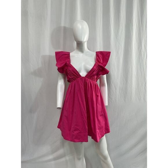 For Love & Lemons 'Clementine' Pink Poplin Mini Dress Size S - Picture 2 of 5